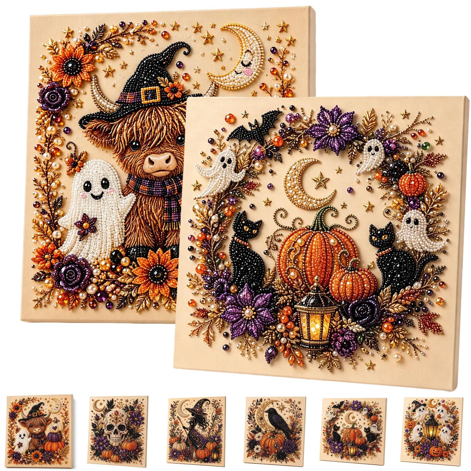 ByteCraft Halloween Ghost Pearl Diamond Art DIY Kit, Spooky Cute 3D Pearl Diamond Painting Crafts Kits for Adults, Beginner DIY Fall Home Decor Wall Art, Beginner DIY Seasonal Party Gift (2pcs D)
