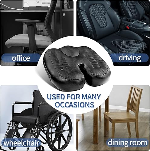 Miniatura 7 de YOUFI Cojín de asiento de cuero para aliviar el dolor de espalda baja, cojín de apoyo firme para ciática, espalda, alivio del dolor de coxis y