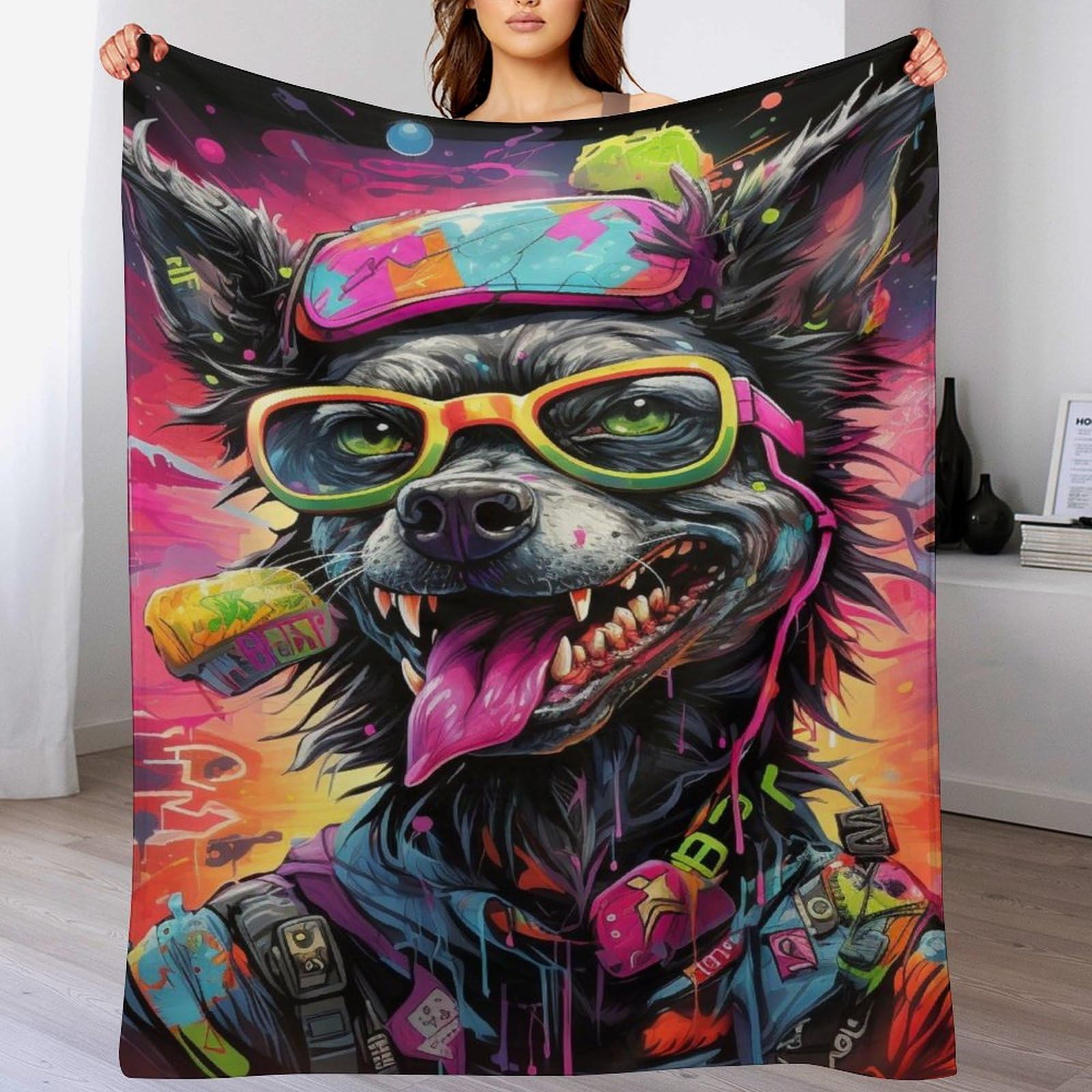 Couverture polaire motif chien en flanelle douce couvre-lit chic 180x200cm