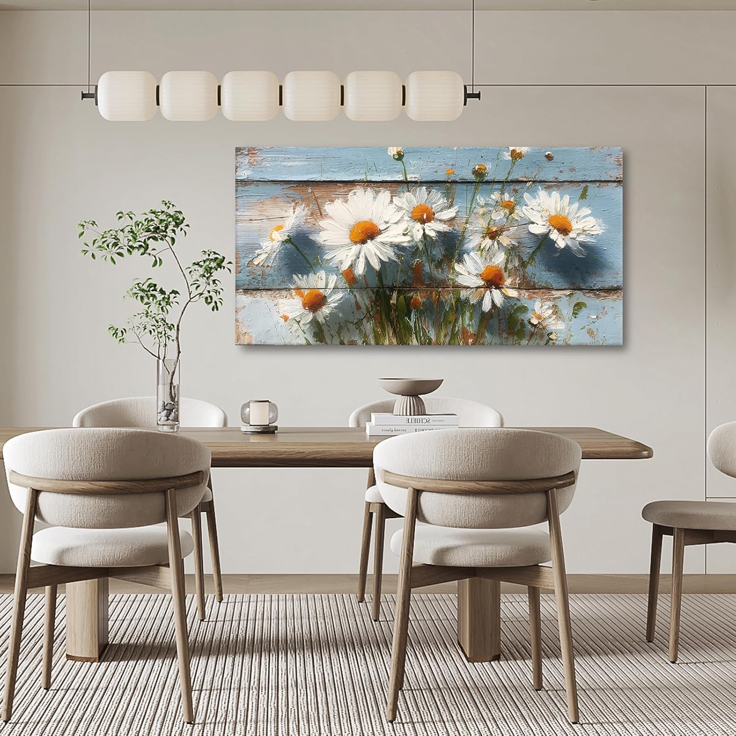JLXART Daisy Floral Wall Art Canvas 20x40inch Watercolor Flower Prints Modern Farmhouse Pictures Ready to Hang for Kitchen Bathroom Home Decor