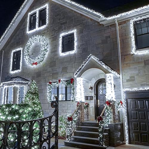 Miniatura 8 de Paquete de 2 luces de Navidad para exteriores, total de 200 pies, 600 luces LED para árbol de Navidad con 8 modos, impermeables, cadena de luces