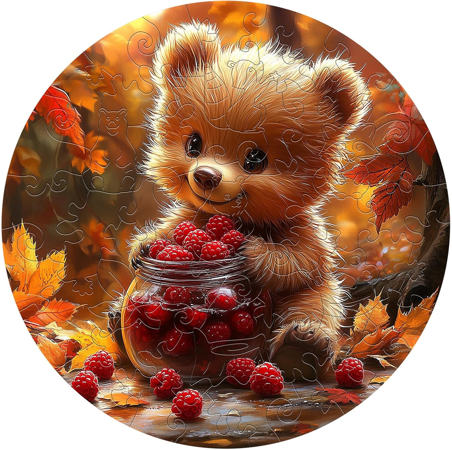50 Piece Puzzles for Kids - Berry Bear Wooden Puzzles for Kids Ages 4-6 - Kids Puzzle with Unique Animal Shapes - Fall Gifts Puzzles for Boys and Girls (11.4 * 11.4 in)