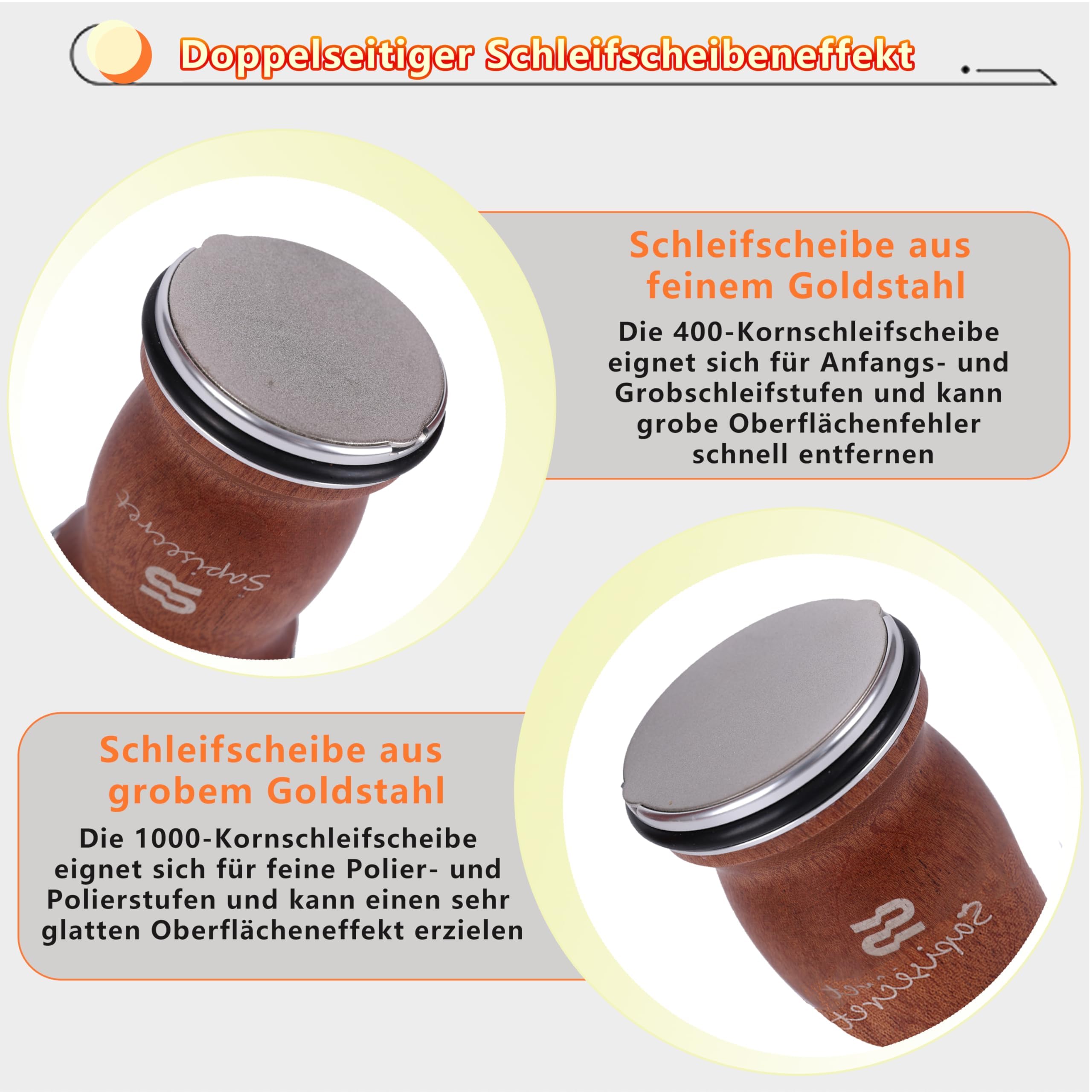 Rollschleifer Messerschärfer – Manueller Schnellschärfer für kleine Messer, Küchenmesser Set, Sapele Holz, 12°/15°/20°/25° Winkel, austauschbare Schleifscheiben 400/1000 – Sapisecret