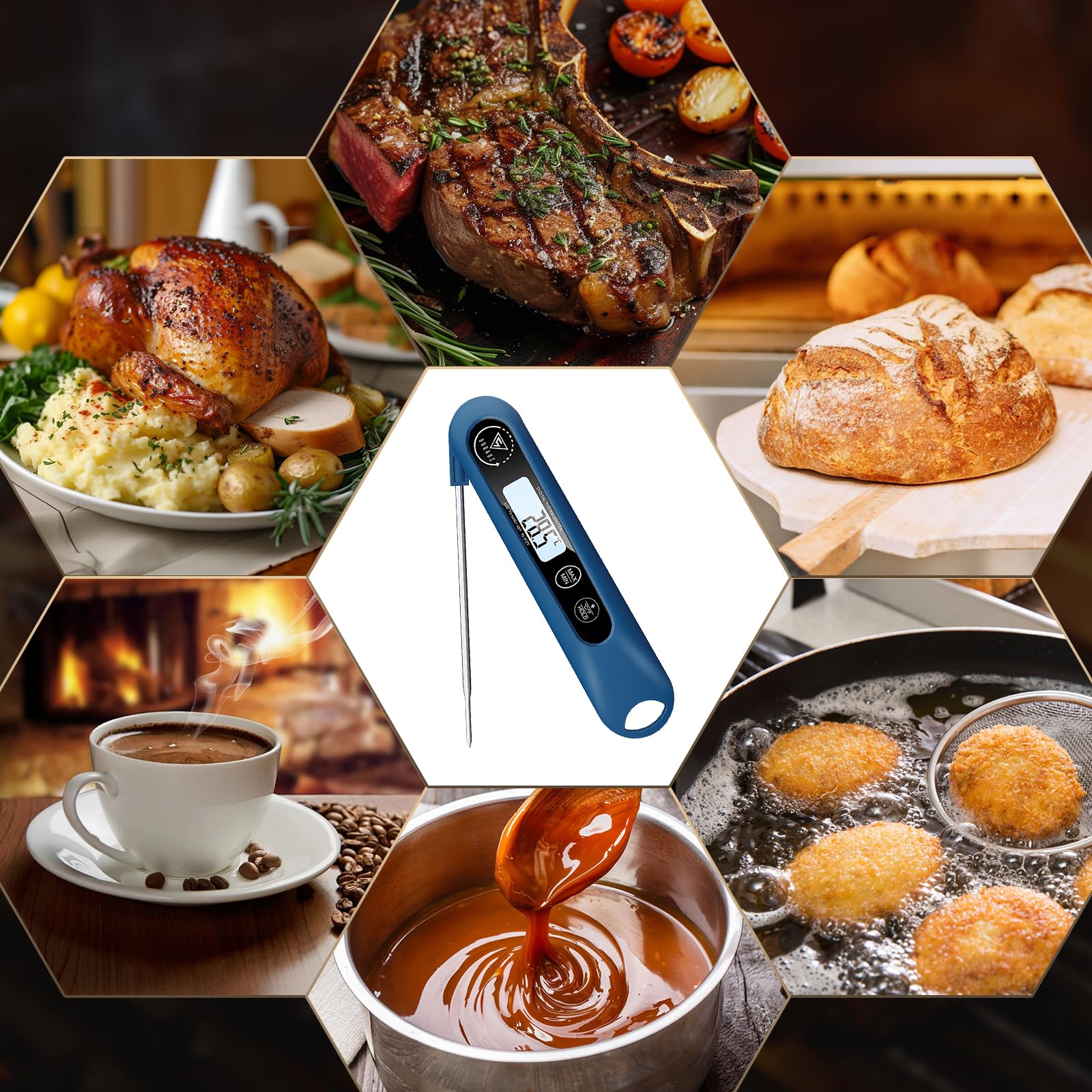 DOQAUS Termometro Cocina Digital de Lectura Instantánea de 3s, Termómetro Alimentos con Plegable Sonda Larga, Termometro Carne con Pantalla LCD para Carne, BBQ, Comida, Liquidos, Aceite, Agua（Azul） — view 8