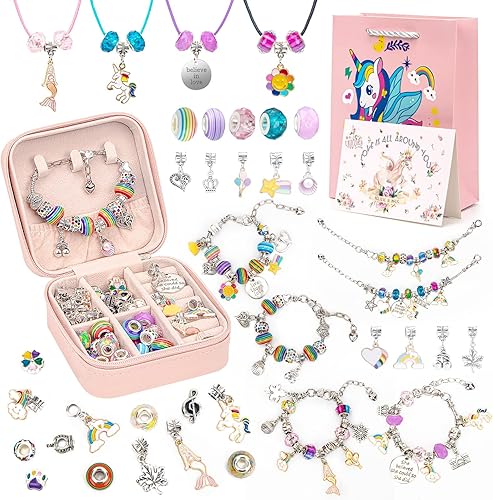 MYGTCIS Kit de fabricación de pulseras de abalorios para niñas, kit de bricolaje de cristal con cuentas para adolescentes y niñas de 4 a 12 años,