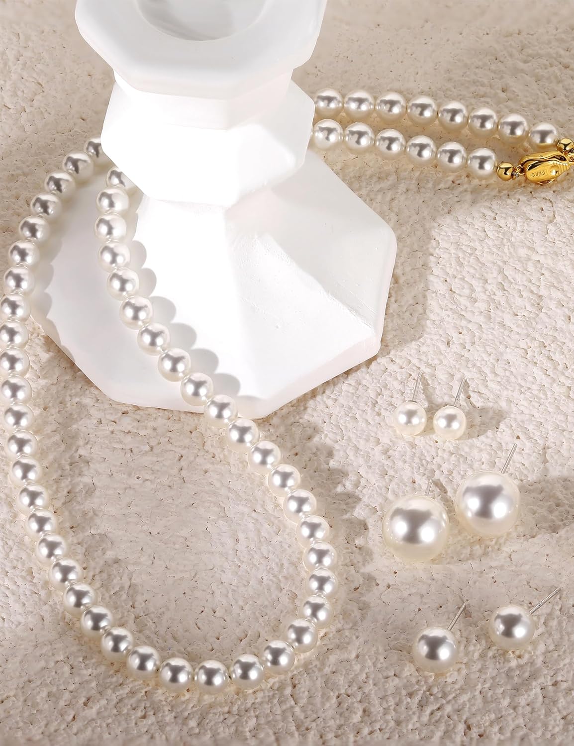 Mameloly Pearl Necklaces for Women Dainty 925 Sterling Silver 18K Gold Plated 6MM Simulated White Pearl Choker Necklace Strand for Her Engagement Wedding Birdal