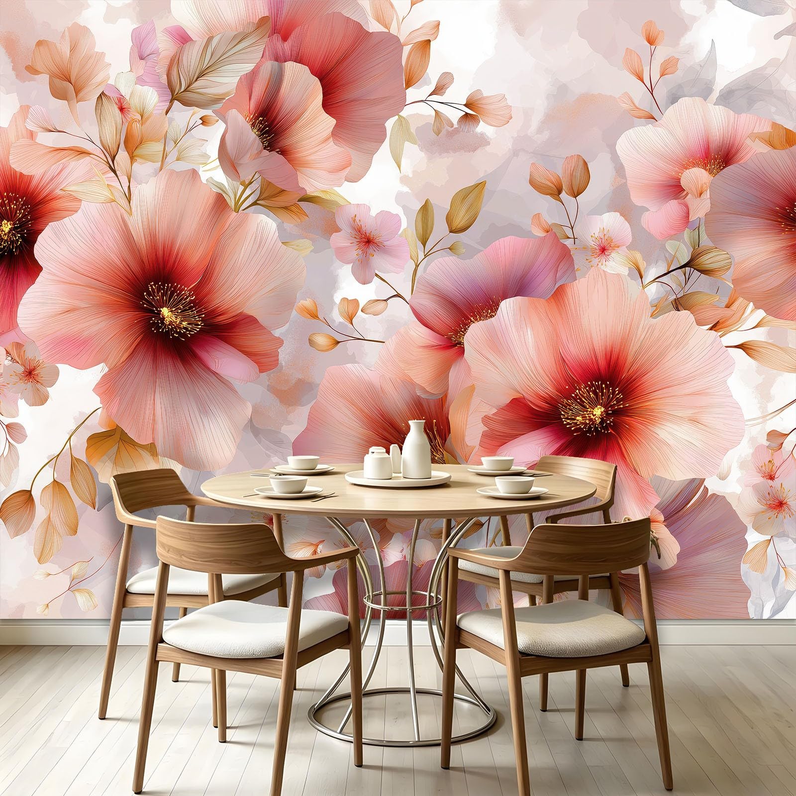 Malowidła ścienne tapeta kwiaty piwonie nadruk dekoracja wnętrza 200 x 140 cm plakat tapeta mural do salonu kuchni łazienki, przedpokoju funkcja telewizora ściana akwarela płatki wrażenie 3D