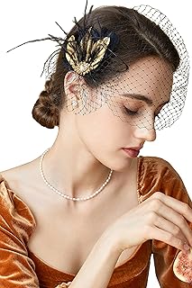BABEYOND Veil Fascinator Hat for Women Feather Fascinators Hair Clip with Removable Veil Tea Party Hat Bridal Wedding B-Black