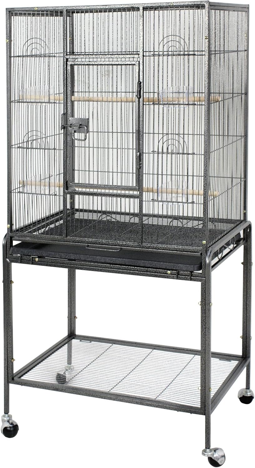53 –inch Wrought Iron Construction Large Standing Bird Cage with Rolling Stand & Storage Shelf for Parrot Cockatoo Cockatiels Sun Conure Lovebird
