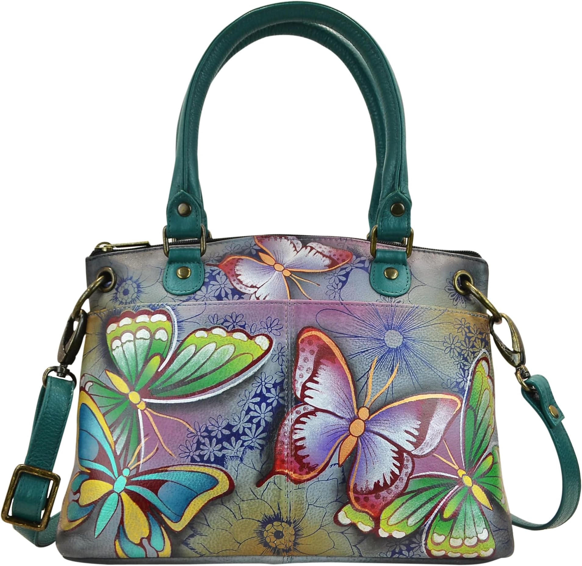 Women's Leather Small Satchel Handbag, Hand-Painted Original Artwork