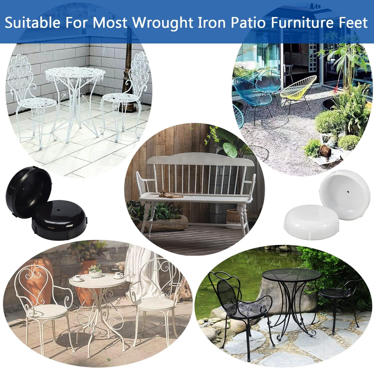 100 Pack 1.5" Wrought Iron Patio Furniture Glides Outdoor Chair Leg Floor Protectors-Black…