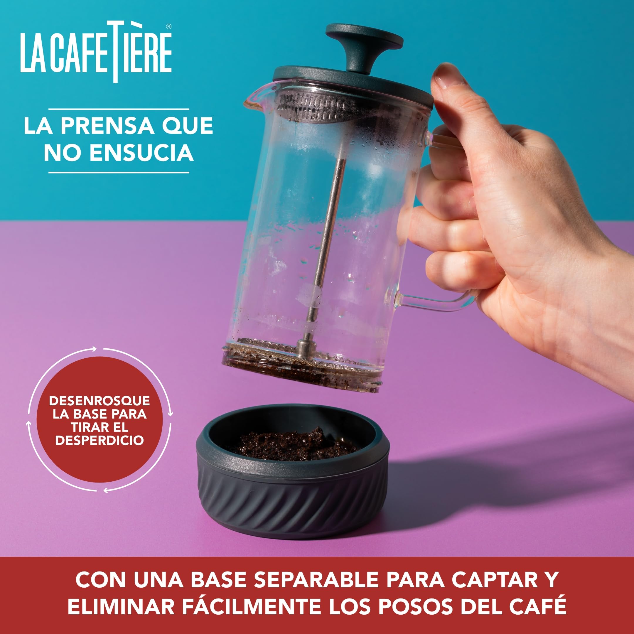 La Cafetière - Cafetera Zero con capacidad para 8 tazas y juego de tazas, prensa francesa resistente al calor, mango de vidrio y base de silicona extraíble, fácil de limpiar, color verde