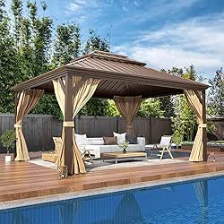 Erinnyees 12' X 14' Hardtop Gazebo,Galvanized Steel Double Roof with