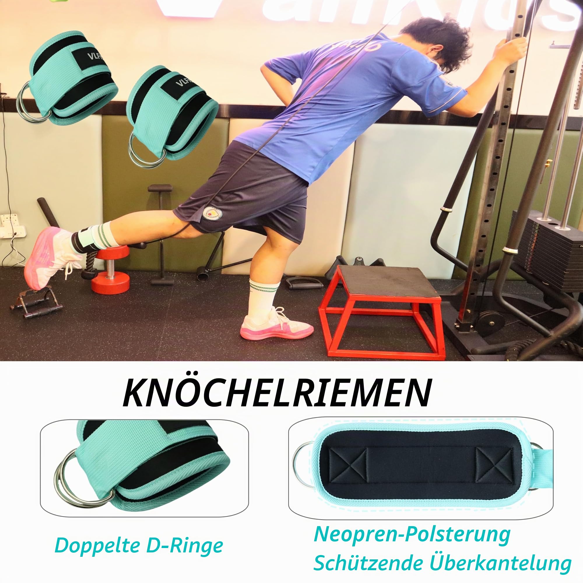 VLFit Langhantelpolster Set,Kniebeugen Bankdrücken, inklusive dick gepolstertem Hüft-Thrusts-Pad mit Tragetasche, Gewichthebergurten, Hüftwiderstandsband und 2 Knöchelriemen für Kabelzugmaschinen