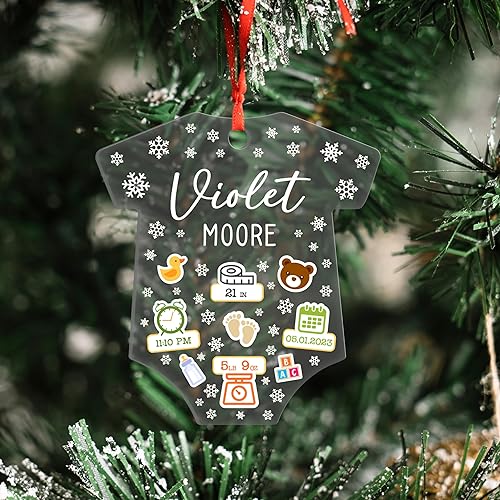 Miniatura 3 de Adorno de Navidad personalizado con estadísticas de nacimiento del bebé 2023-3.75 pulgadas, acrílico, adorno personalizado de primera Navidad para