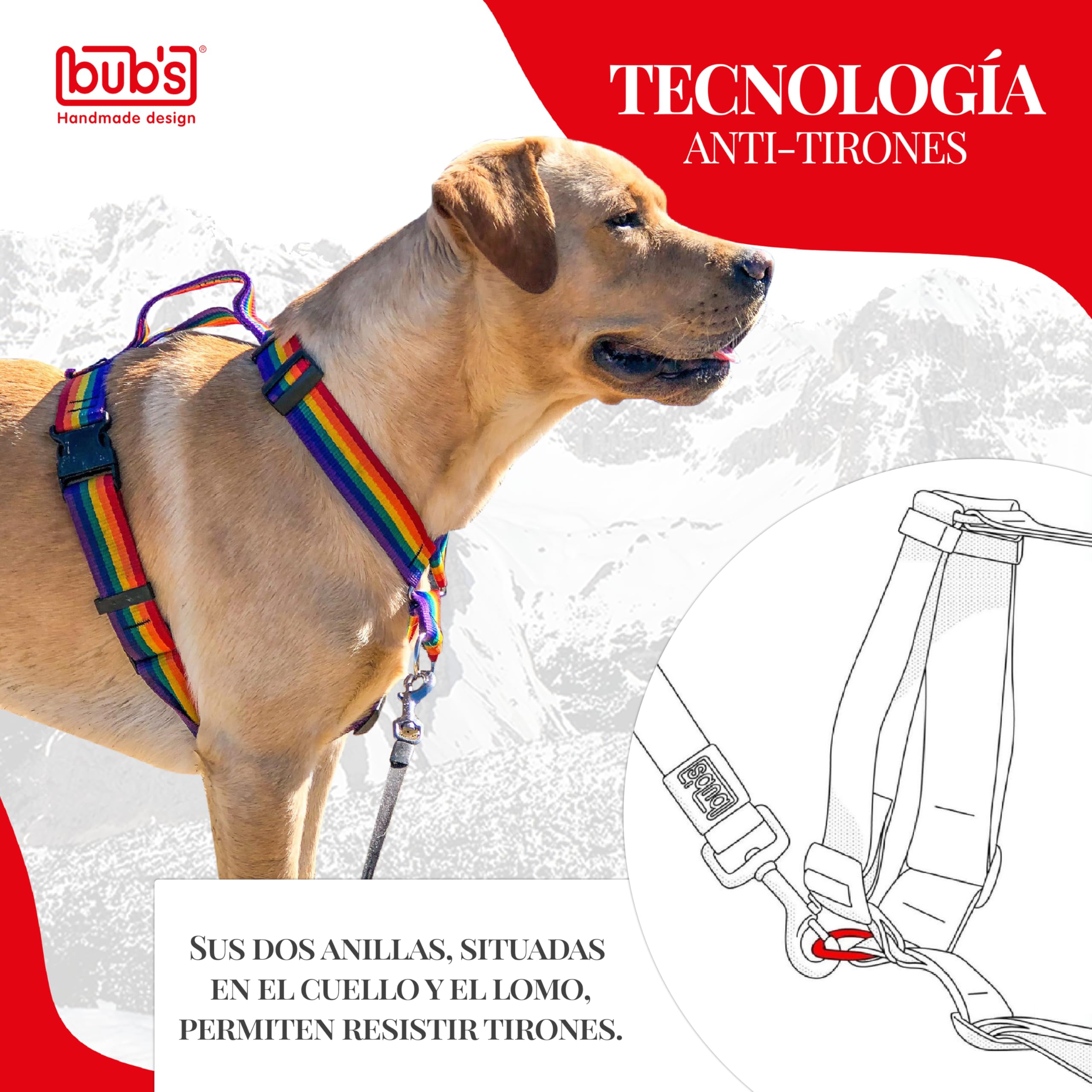 bub's No Pull - Hundegeschirr mit Griff für große Hunde, Anti-Zug-System (Größen: Halsumfang 43-74 cm, Brustumfang 59-94 cm) (Schwarz)