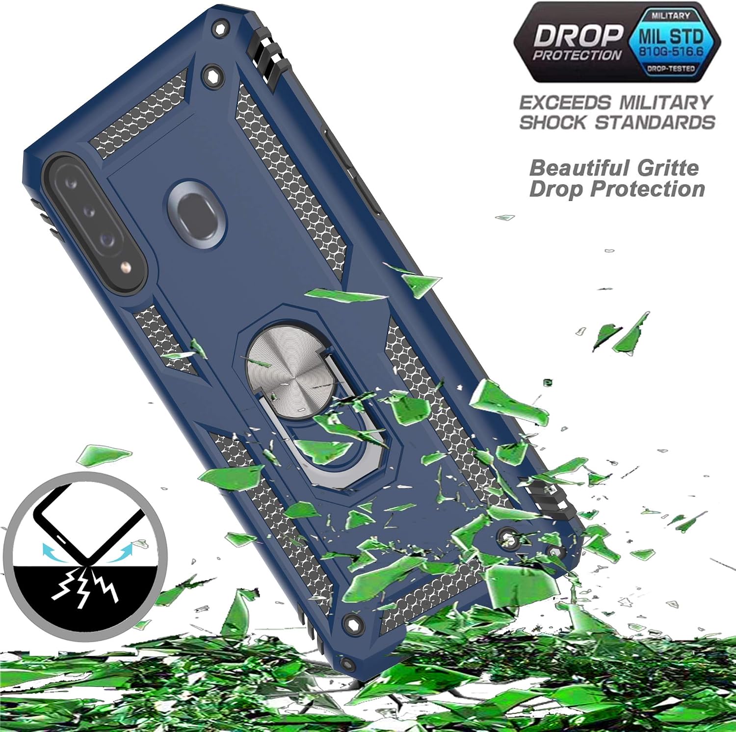 KaiMai A20S Case,Galaxy A20S Phone Case with HD Screen Protector (2Pack) 360 Degree Rotating Ring & Bracket Dual Layers of Shockproof TPU and Solid PC Phone Case for Samsung Galaxy A20S-Blue