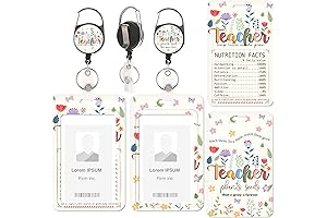 2 Pcs ID Badge Holder Retractable Clip - Teacher Floral ID Holders