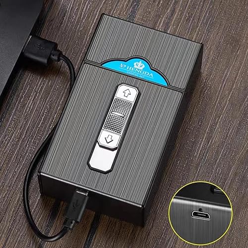 Miniatura 7 de Estuche de cigarrillos con encendedor de doble arco recargable por USB, soporte para caja de cigarrillos tamaño King Pack portátil para 20