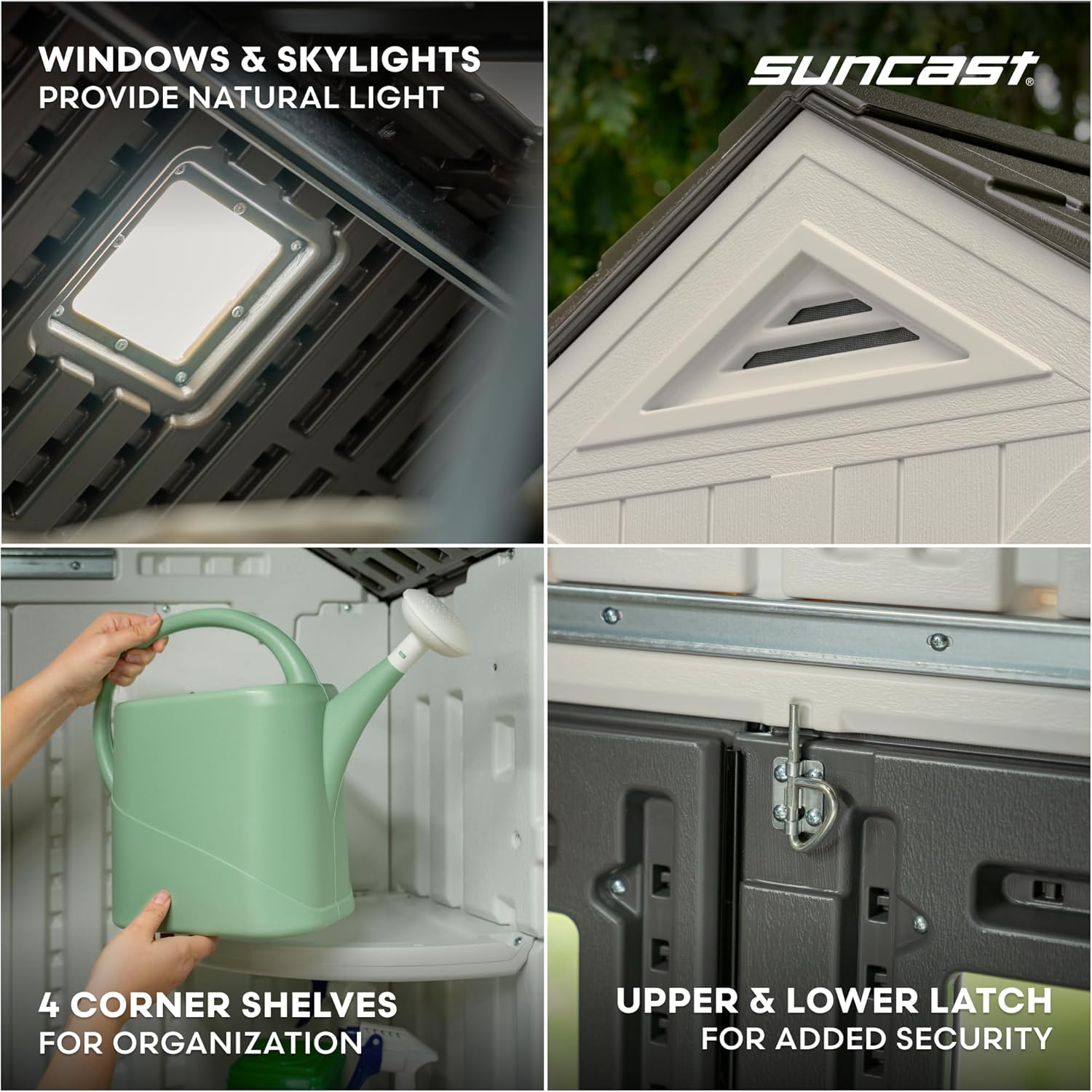 Suncast 8x13 Ft Resin Shed - Large Outdoor Shed with Floor Included, Lockable Double Doors & Skylights. 715 Cu Ft Tremont Outdoor Storage Sheds for Lawn Tools, Bikes, Riding Mowers, & Tractors