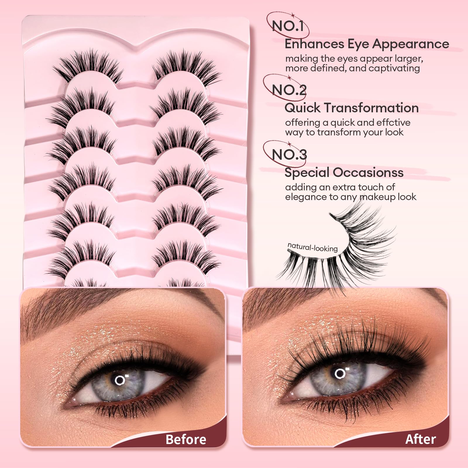 SY SHUYING 3D Fluffy Half Lashes - Natural Cat Eye Look, Soft & Lightweight False Eyelashes for Effortless Glamour (#3) - Image 3