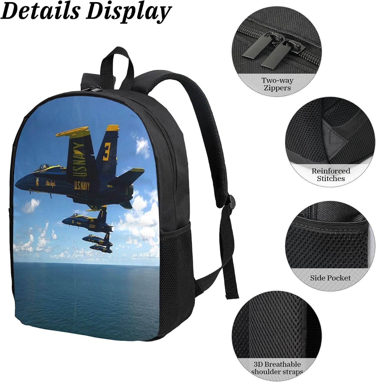Airplane Aircraft 3Pcs Backpack Unisex Adjustable Backpacks,Travel Laptop Backpack image 5