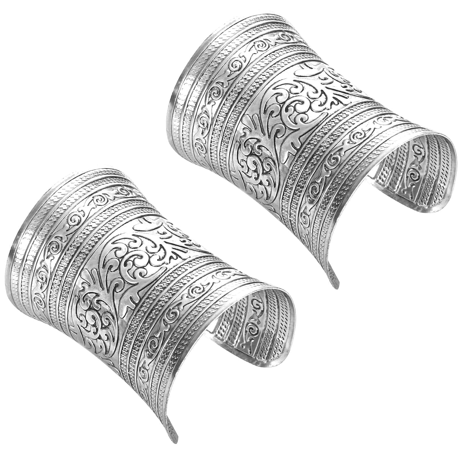 SONNYX 2 PCS Vintage Ethnic Cuff Bracelets for Women Wide Open Chunky Gold Silver Wrist Cuff Warp Bracelets for Cosplay or Belly Dance