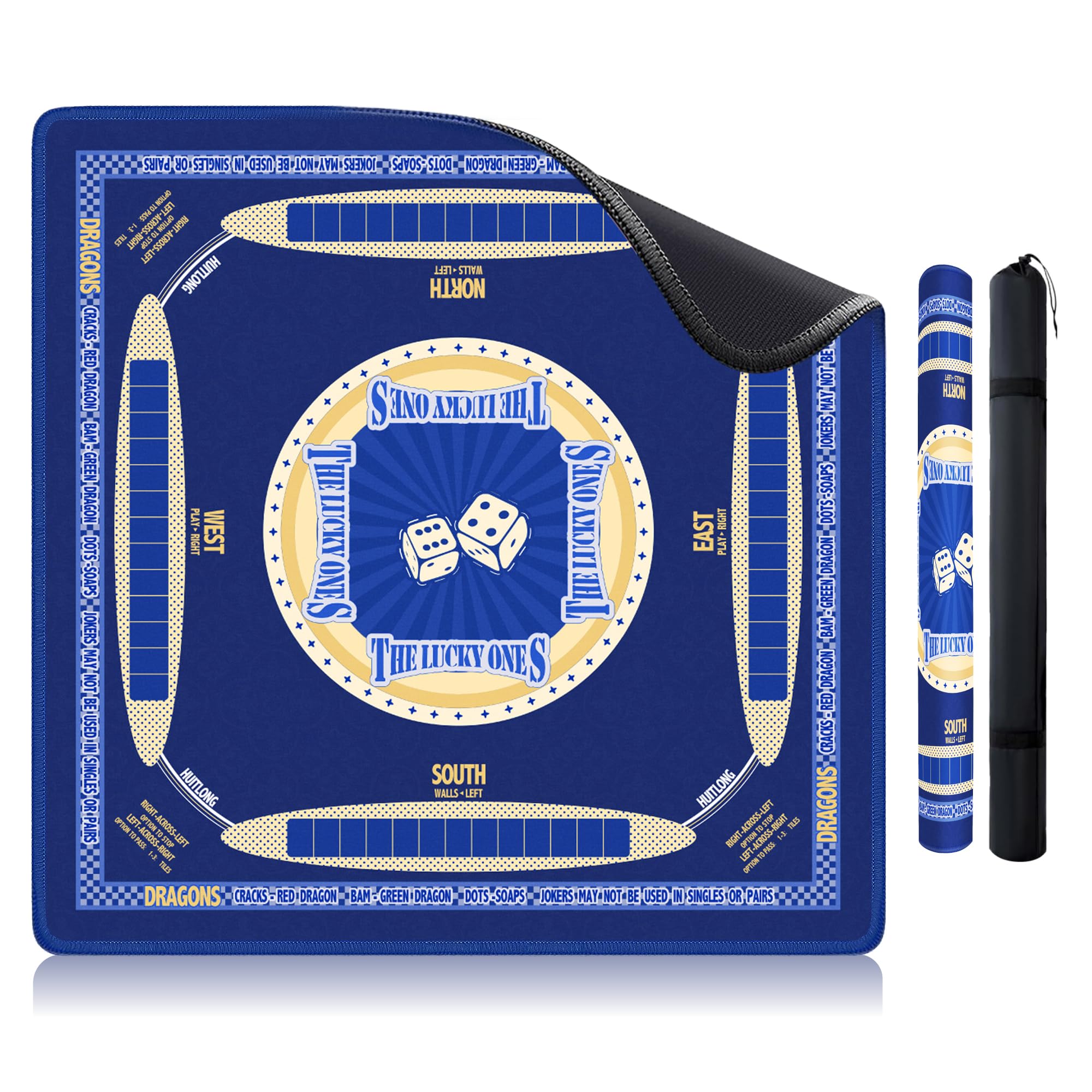 Mahjong Mat, 31.5x31.5 Inch Neoprene Table Mat, Anti-Slip Noise Reduction Waterproof Easy Clean, Shipped Rolled Without Wrinkles, with Rules and Carrying Bag for American Mahjong Tabletop Games