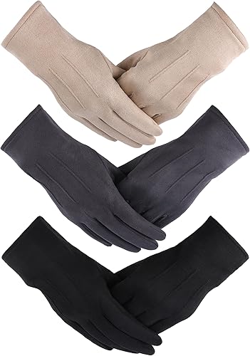 KOFOJN Guantes de invierno para mujer, para pantalla táctil, cómodos y cálidos, forro de terciopelo de doble cara grueso, cálido, 3 pares.
