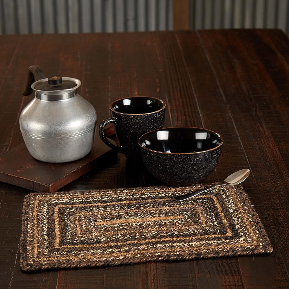 VHC Brands Country Espresso Table Placemat, Brown Black Tan, Jute Blend, Rectangle, 10x15 Inches