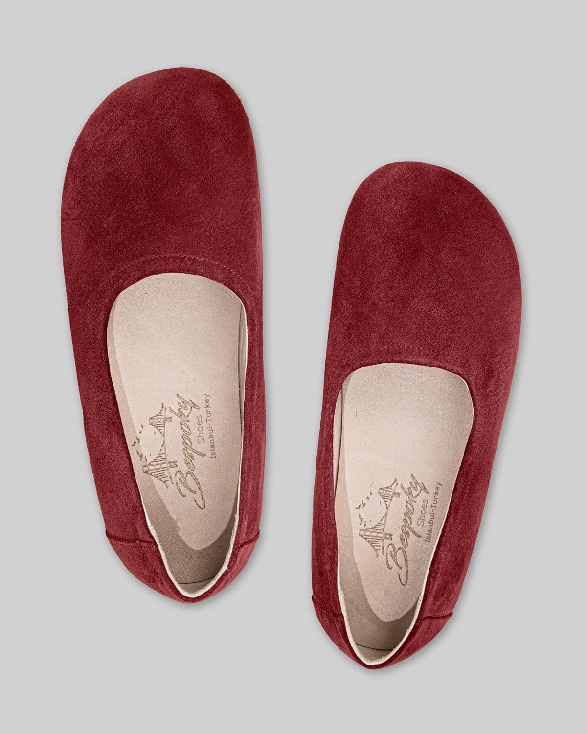 Tulip Burgundy Color Artisan Handcrafted Genuine Leather Zero Drop Barefoot Flat Ballet Shoes for Women Wide Toe Box Flexible Sole Lightweight Breathable Eco-Friendly Grounding Minimalist Shoes