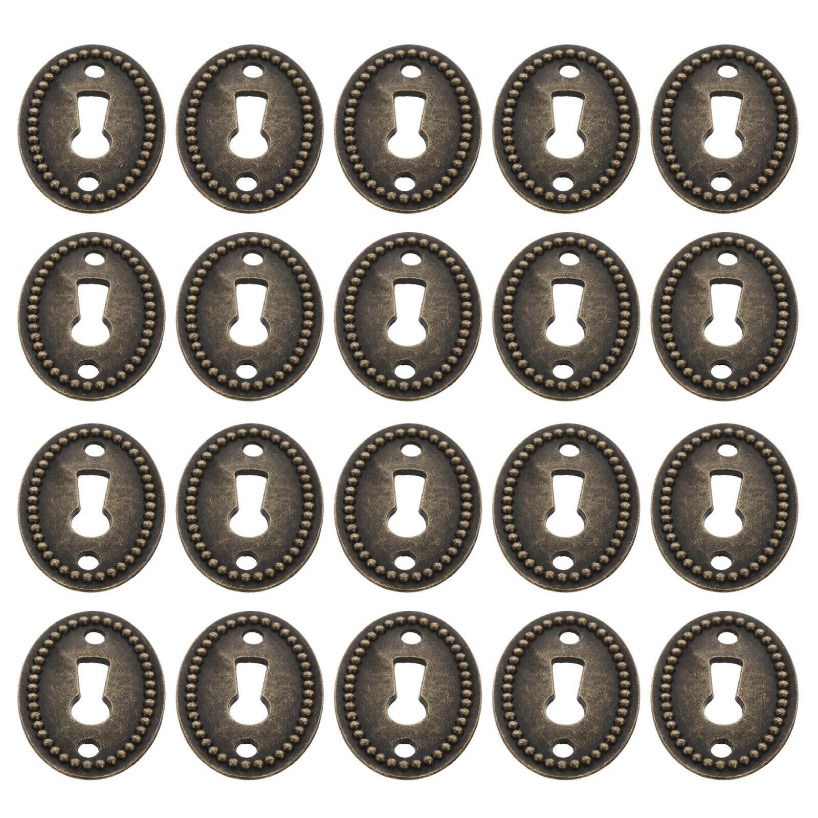 DIKACA 20Pcs Oval Decorative Keyhole Cover Plates Zinc Alloy Antique Brass Finish for Cabinet Furniture Drawer Escutcheon Inserts
