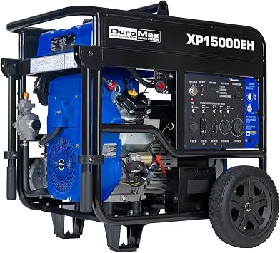 DuroMax XP15000EH Dual Fuel Portable Generator-15000 Watt Gas or Propane Powered Electric Start-Home Back Up & RV Ready, 50 State Approved, Blue and Black