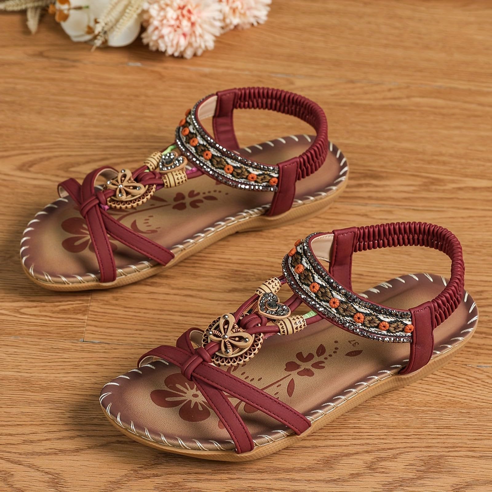 Générique Tropeziennes Sandales Femme Sandales Été Nouvelles Bout Rond Fond Plat Respirantes Élastiques Style Ethnique Décontracté Botte Hiver Sans Talon