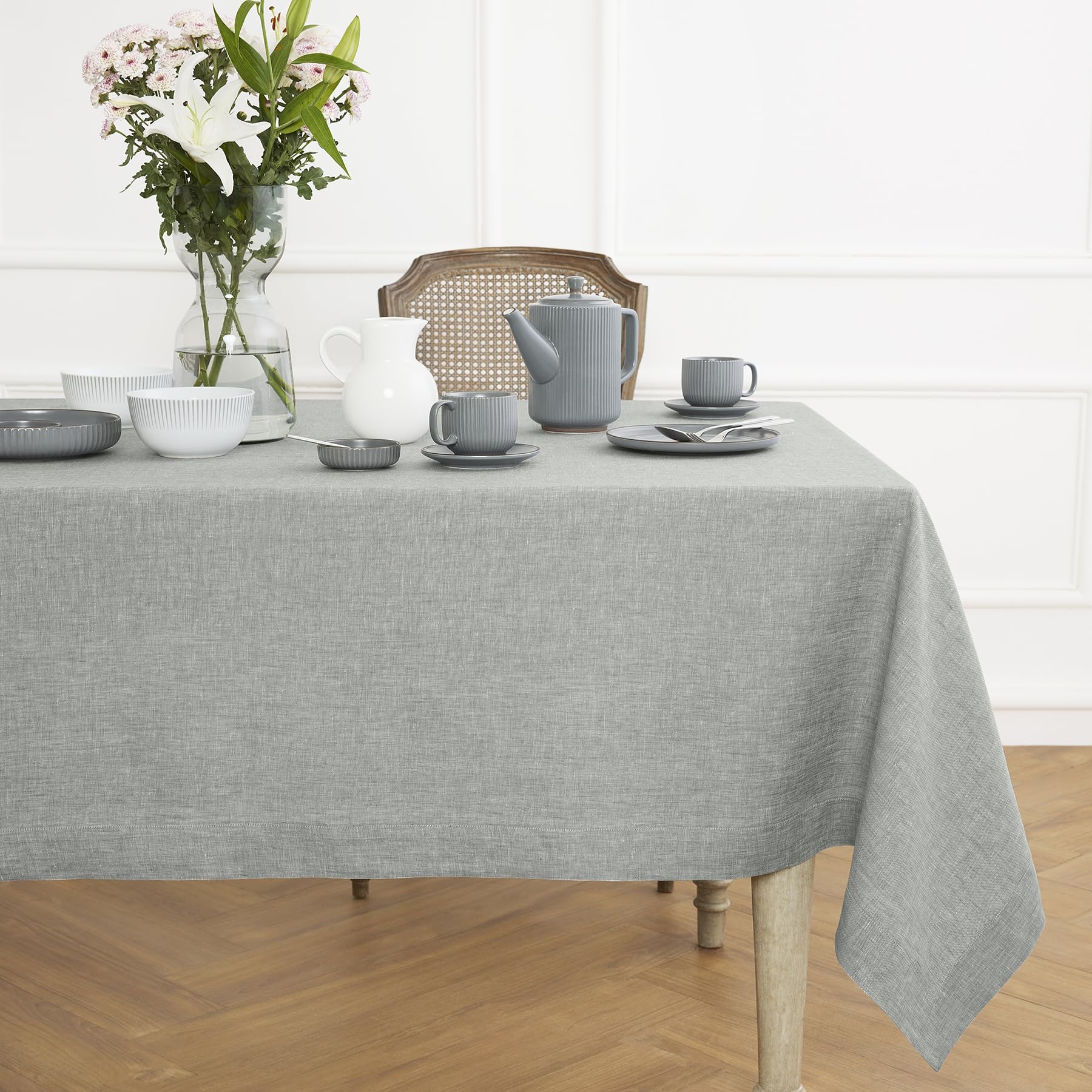 Solino Home 100% Pure Linen Tablecloth Chambray Grey, Athena 60 x 108 in โ image 1