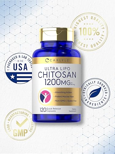 Miniatura 5 de Carlyle Suplemento de quitosano de 1200 mg | 120 cápsulas de liberación rápida | Sin OMG, sin gluten | Ultra Lipo