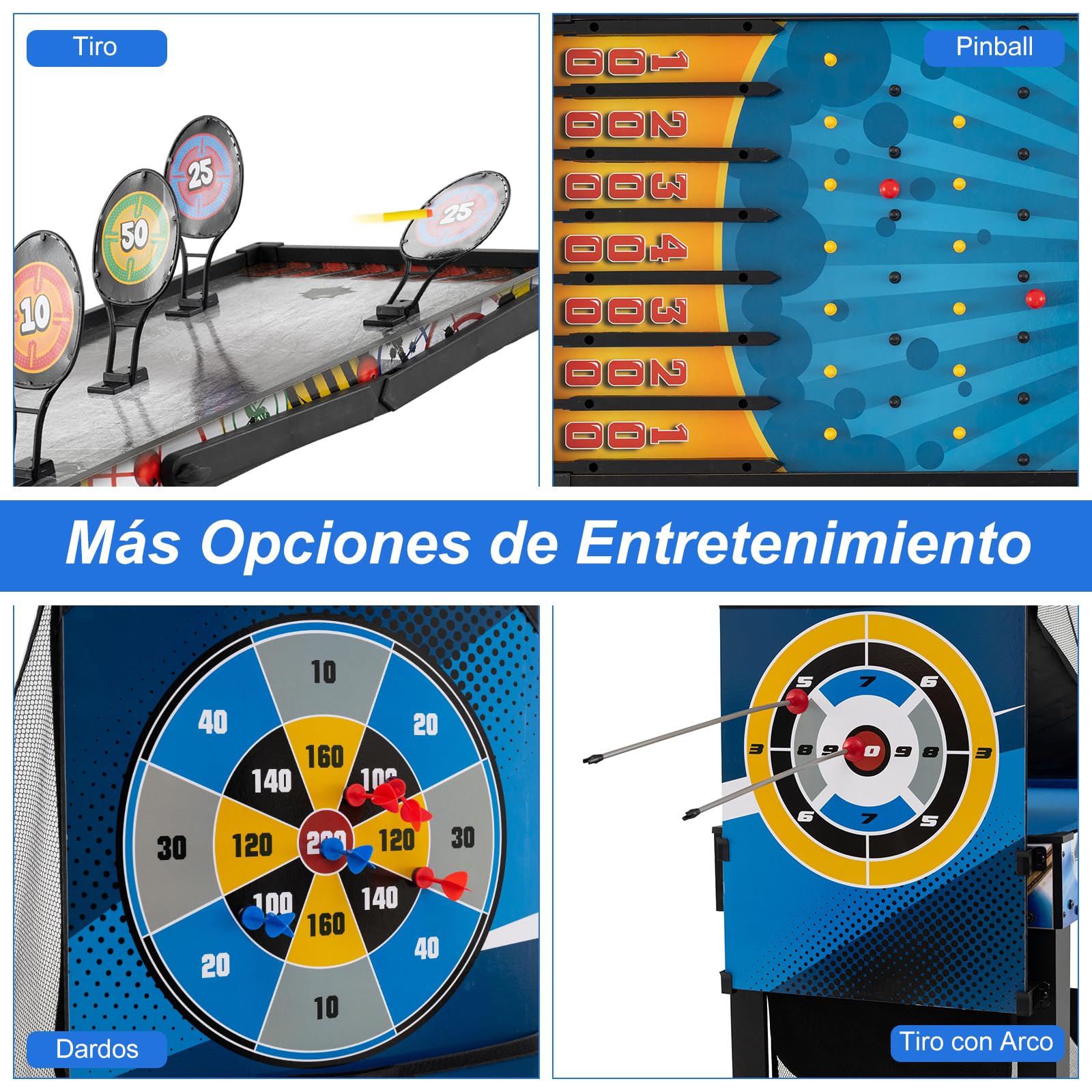 GOPLUS Mesa de Juegos 10 en 1 Multifuncional con Billar, Hockey, Tenis de Mesa, Baloncesto, Fútbol, Tiro con Arco y Pinball