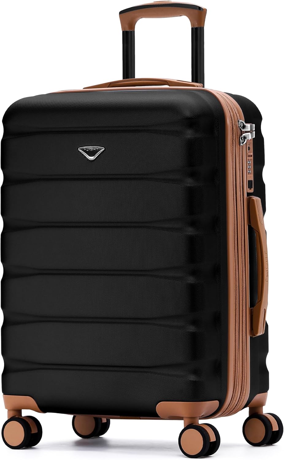 Flight Knight 22x18x10" Expandable Carry On Suitcase Hardside TSA Lock & USB C Port Lightweight Luggage Silent Double Spinner Wheels Maximum Spirit Overhead Carry-On Bag Approved For Many Airlines 22x18x10" Black/Tan