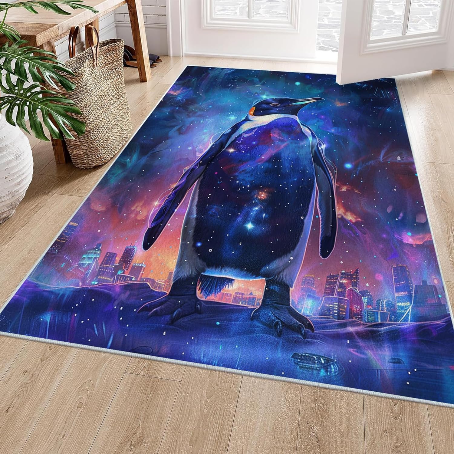 Penguin Rug 5x7 ft Area Rug for Living Room, Low-Plie Non-Slip Machine Washable Indoor Carpet for Bedroom Nursery Dining Room Kitchen Office