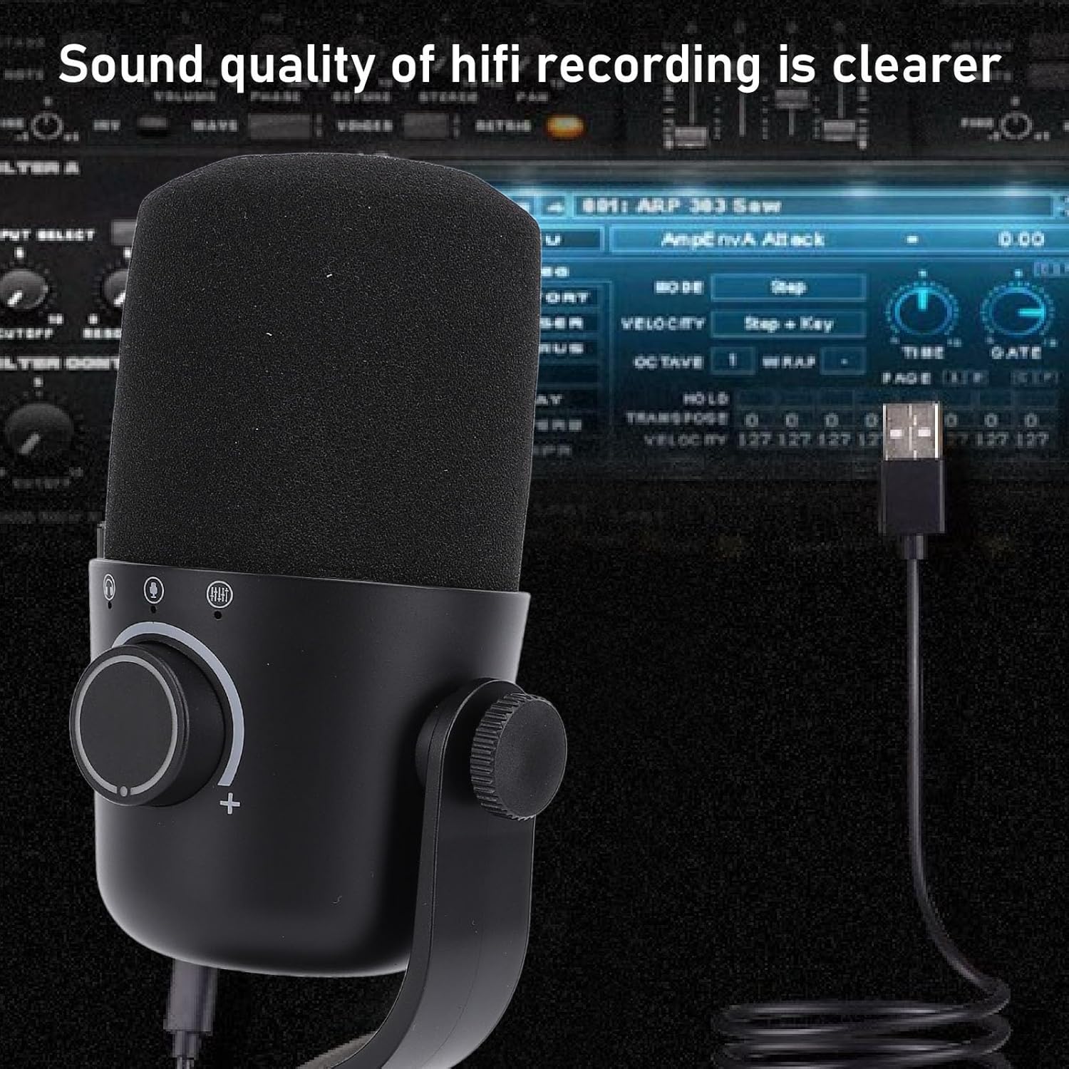 Yunseity Gaming Microphone, USB PC Condenser Microphone with Quick Mute, Anti Vibration Shock Mount, Rotate Gain Key, USB Computer Mic with Ambient Light Base Stand, for PC, for