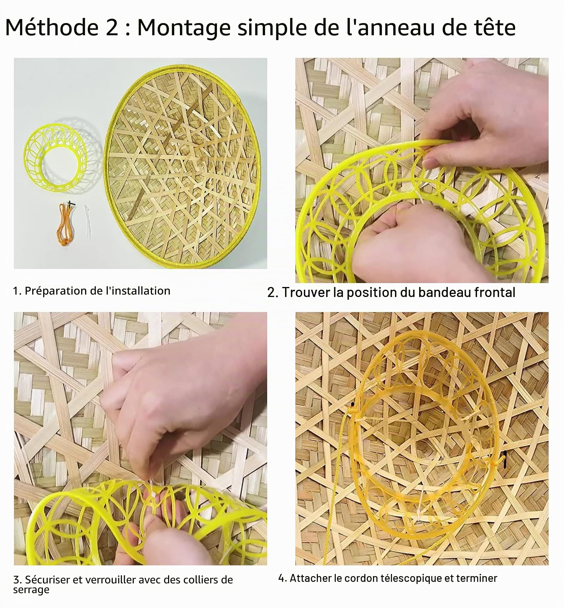 Zhou-long Lot de 2 chapeaux de pêche traditionnels chinois en bambou oriental pour adulte Beige riz, beige, size of 16.5 inches Dia. and 6 inches deep