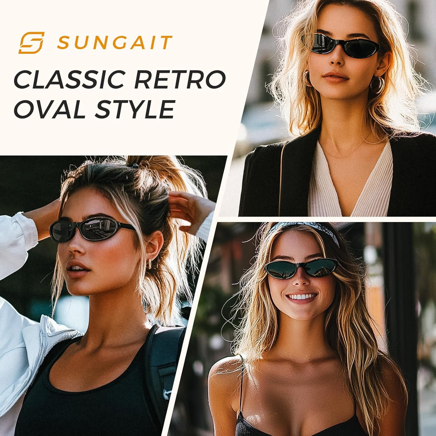 SUNGAIT Retro Oval Sunglasses for Women Lightweight Cat Eye Fashion UV400 Protection - Image 2