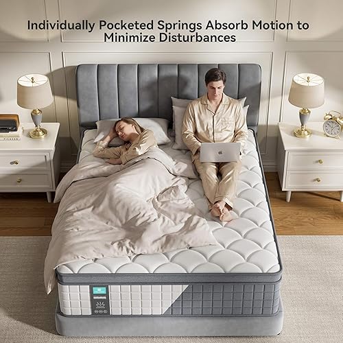 Vista 7 de Colchón híbrido tamaño King, colchón híbrido de 12 pulgadas en una caja, sensación firme media, espuma viscoelástica y bobinas de bolsillo