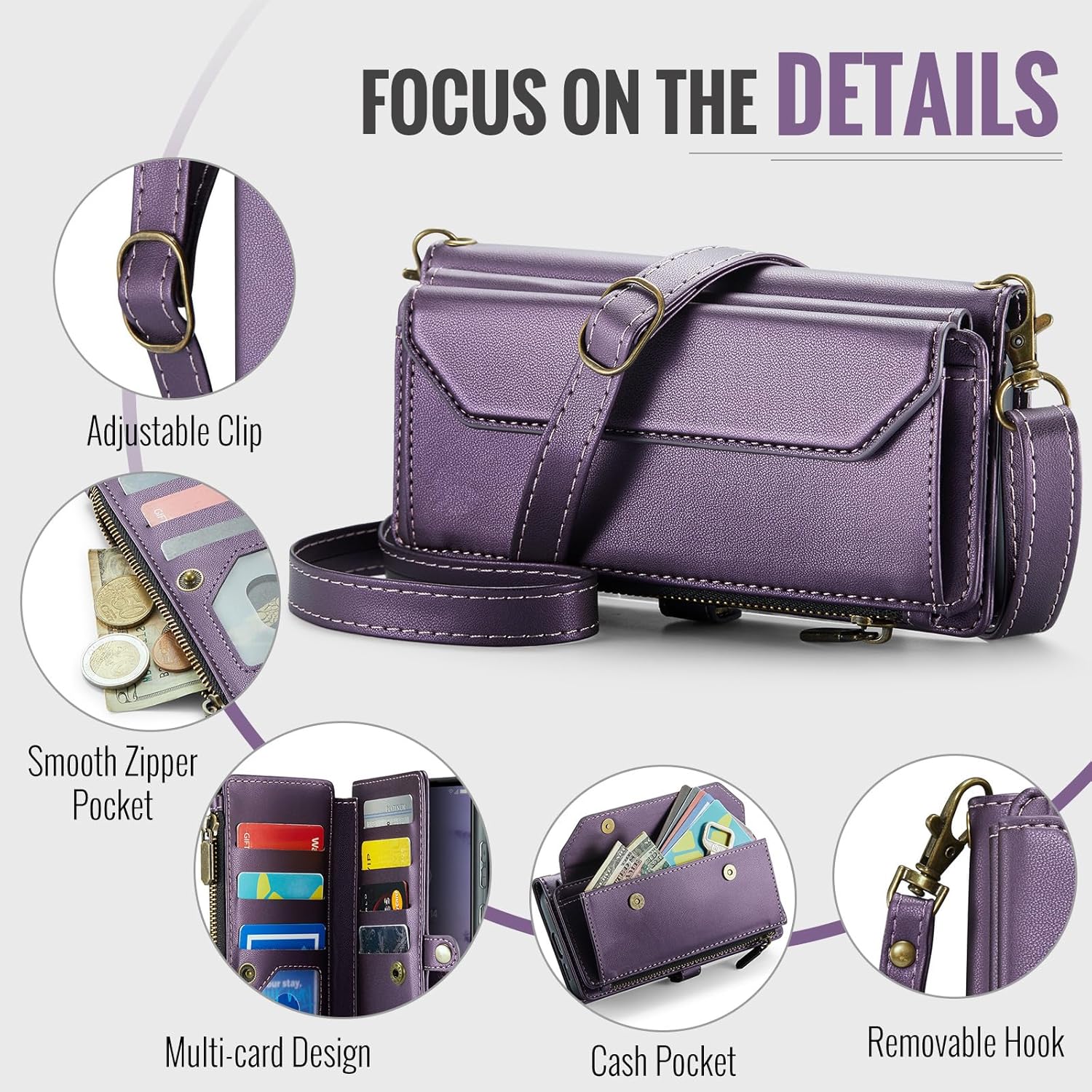 Asuwish Phone Case for Samsung Galaxy S25 Ultra 5G Zipper Wallet Cover with Tempered Glass Screen Protector and Flip RFID Blocking Credit Card Holder Cell S25Ultra 25S S 25 25Ultra Women Girls Purple