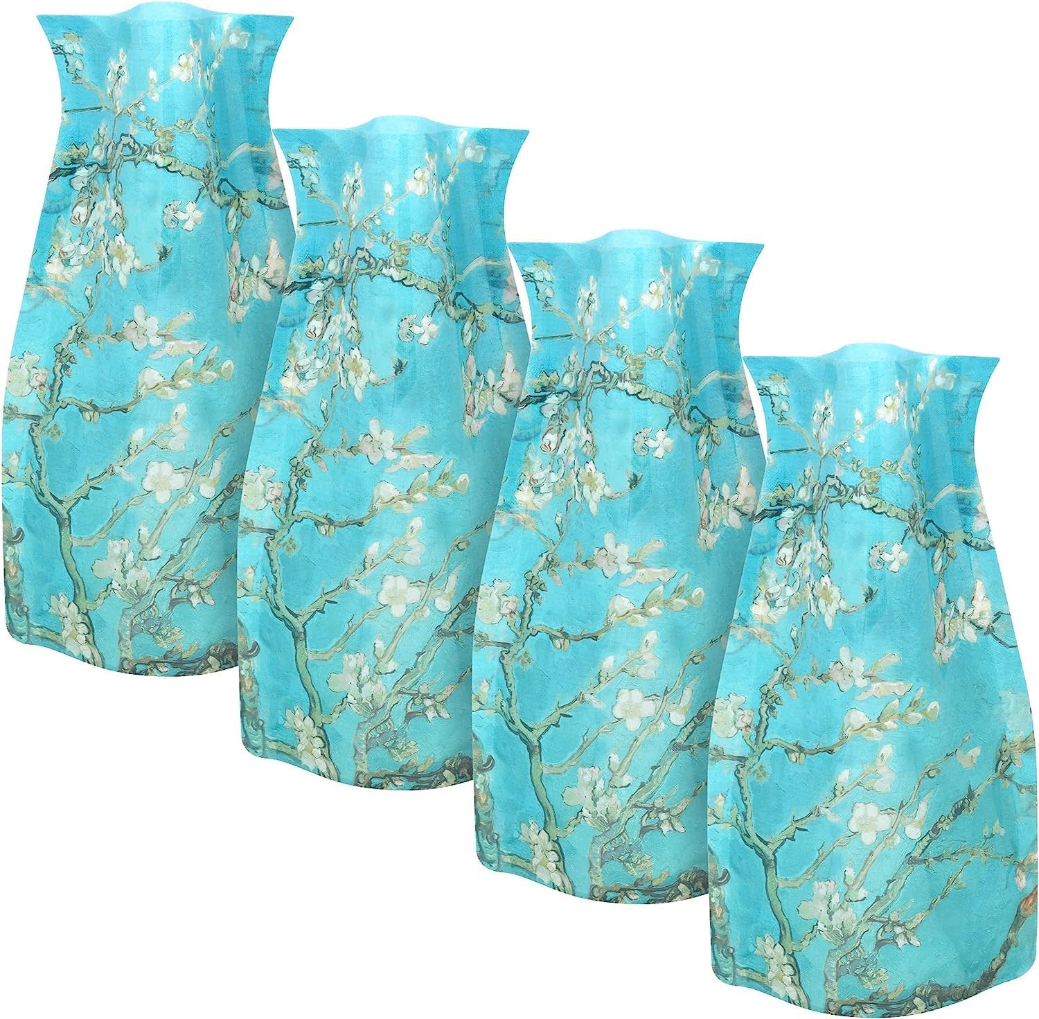 MODGY Expandable Flower Vase, Plastic Decorative Modern Foldable Printed Vases for Centerpieces for Wedding, Dining Table, Home Decor, Living Room, Bathroom, Almond Blossom, Vincent Van Gogh, 4 Pack