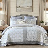 Vista 11 de KALOOLA - Juego de ropa de cama con colcha acolchada de retazos tamaño queen, 100% algodón, colcha ligera con 2 fundas de almohada, colcha