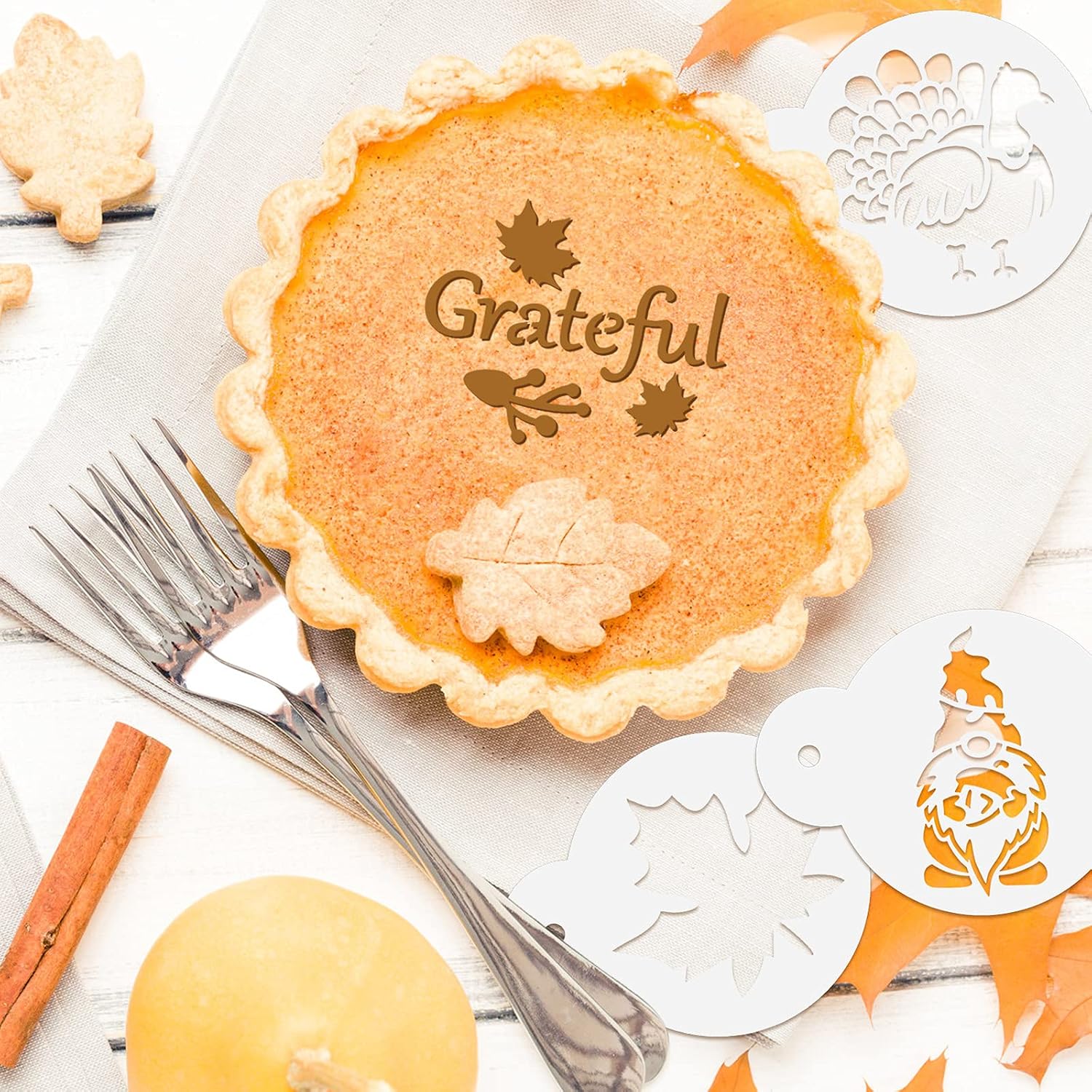 Chengu 20 Pieces Fall Thanksgiving Cookie Stencil Autumn Cookie Cake Templates Reusable Fall Pumpkin Stencil Coffee Baking Painting Mold Tools for Party Dessert Coffee Cookies Cake Decoration