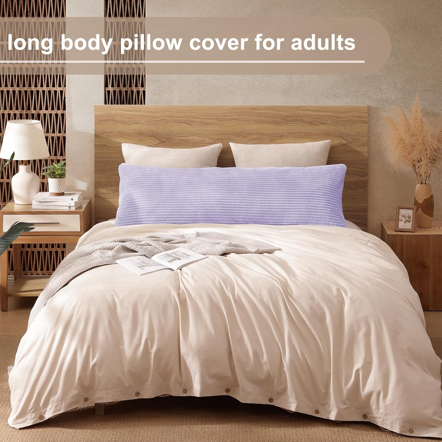 Soft Plush 20x54 Body Pillow Case, Reversible Velvet Body Pillow Cover with Zipper, Long Coastal BodyPillow Pillowcase for Bed, Washable BodyPillow Case Cover (20x54 Set of 1, Purple)