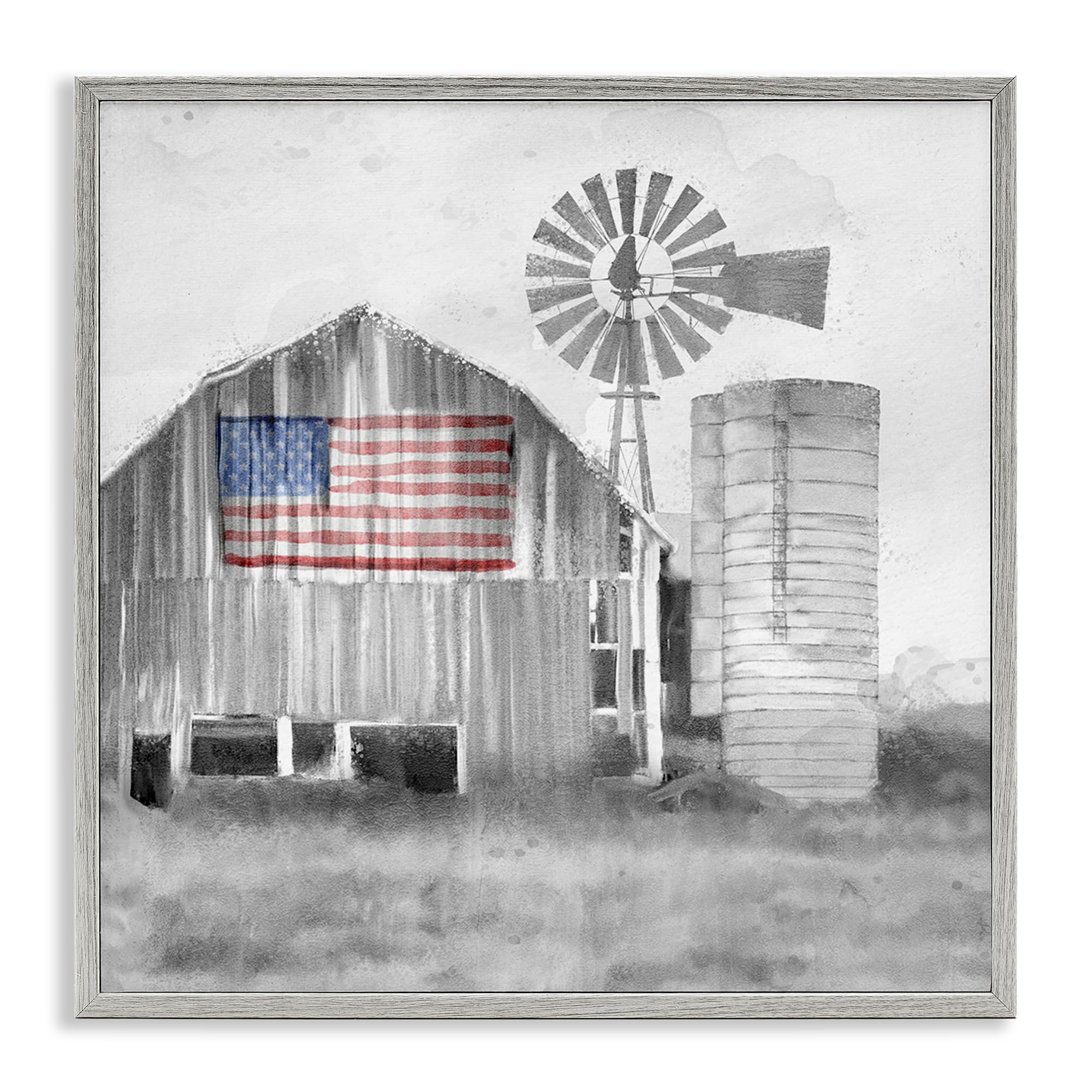 Stupell Industries Patriotic Farm Barn Flag 'Grandfather's Barn With Flag', Framed Giclee Art, Gray, 12 X 12 Inches, Easy To Hang And Sturdy, Made In Usa, By Kim Allen