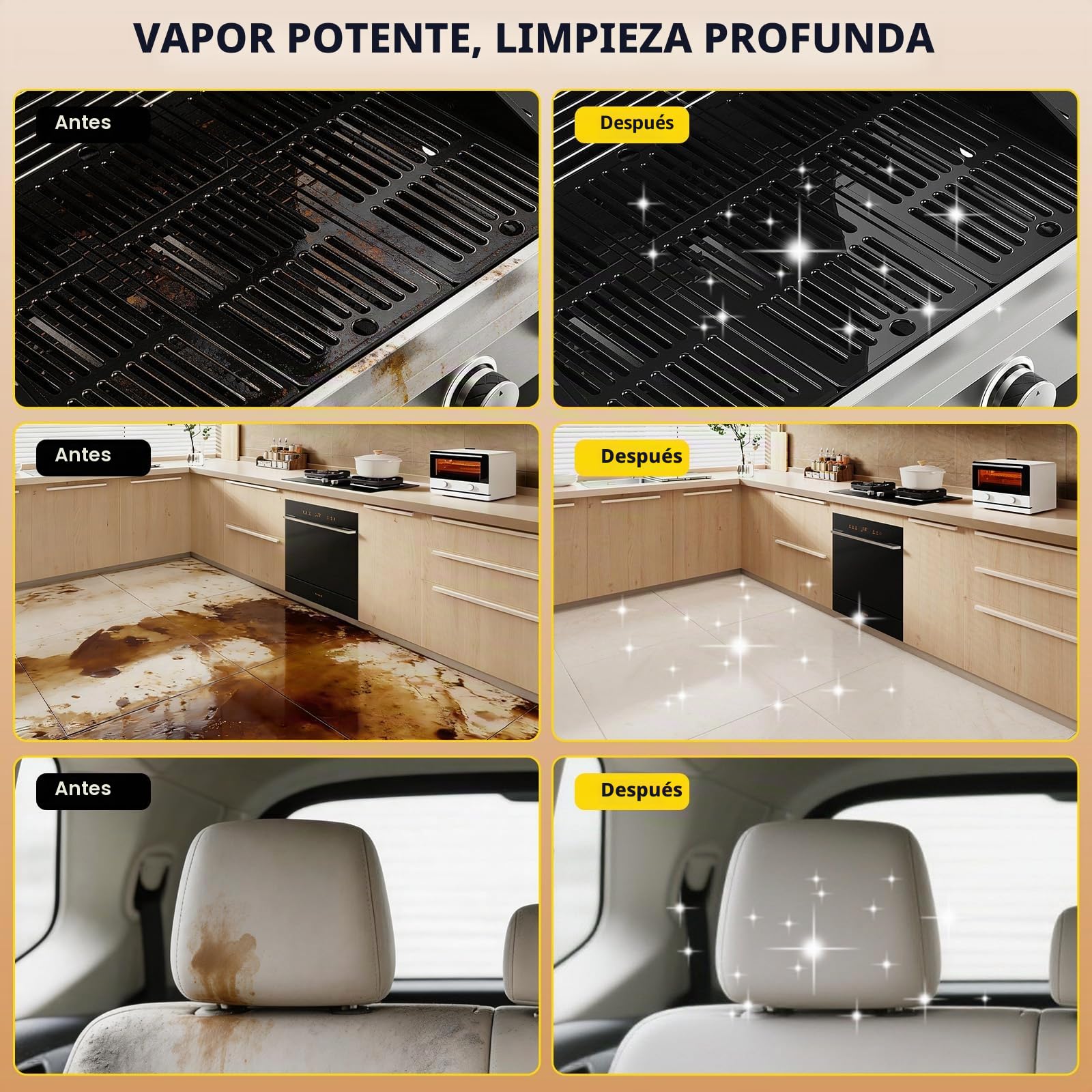 Vaporeta Limpieza Hogar con 24 Accesorios, Vaporeta de Mano Multiusos a Alta Presión de 5 Bar, 2000W, Depósito de Agua de 2L para Coches, Pisos, Cocina, Baño, Lechada, Ventanas